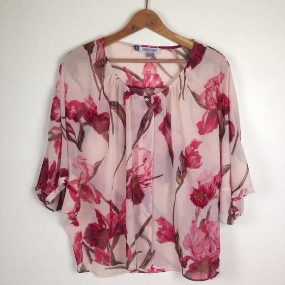Jennifer Lopez Tops - 🌿 Jennifer Lopez sheer floral blouse size S